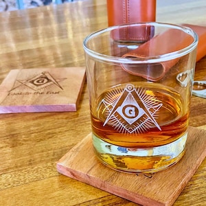 Masonic Short drinking glass, scotch glass, whisky glass, Freemason Barware