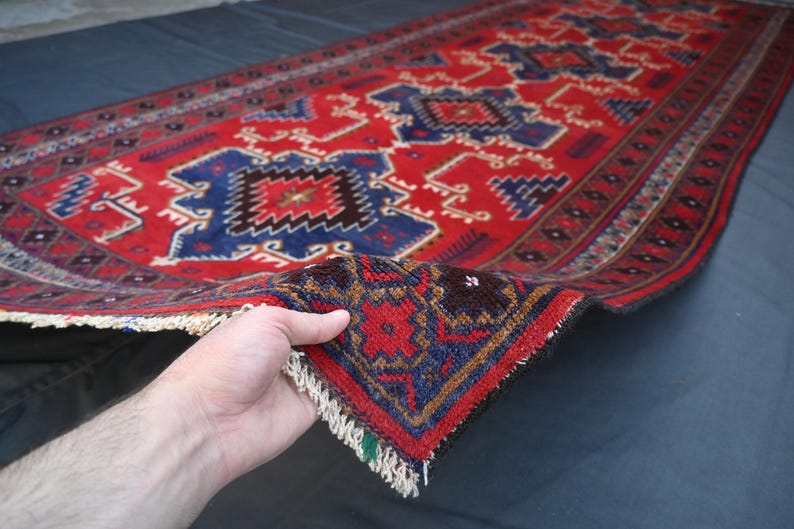 Rug Design Guide 4'5 X 11'7 Ft Adraskani Baluch Vintage Rug , Afghan Soft, Medium Pile ...