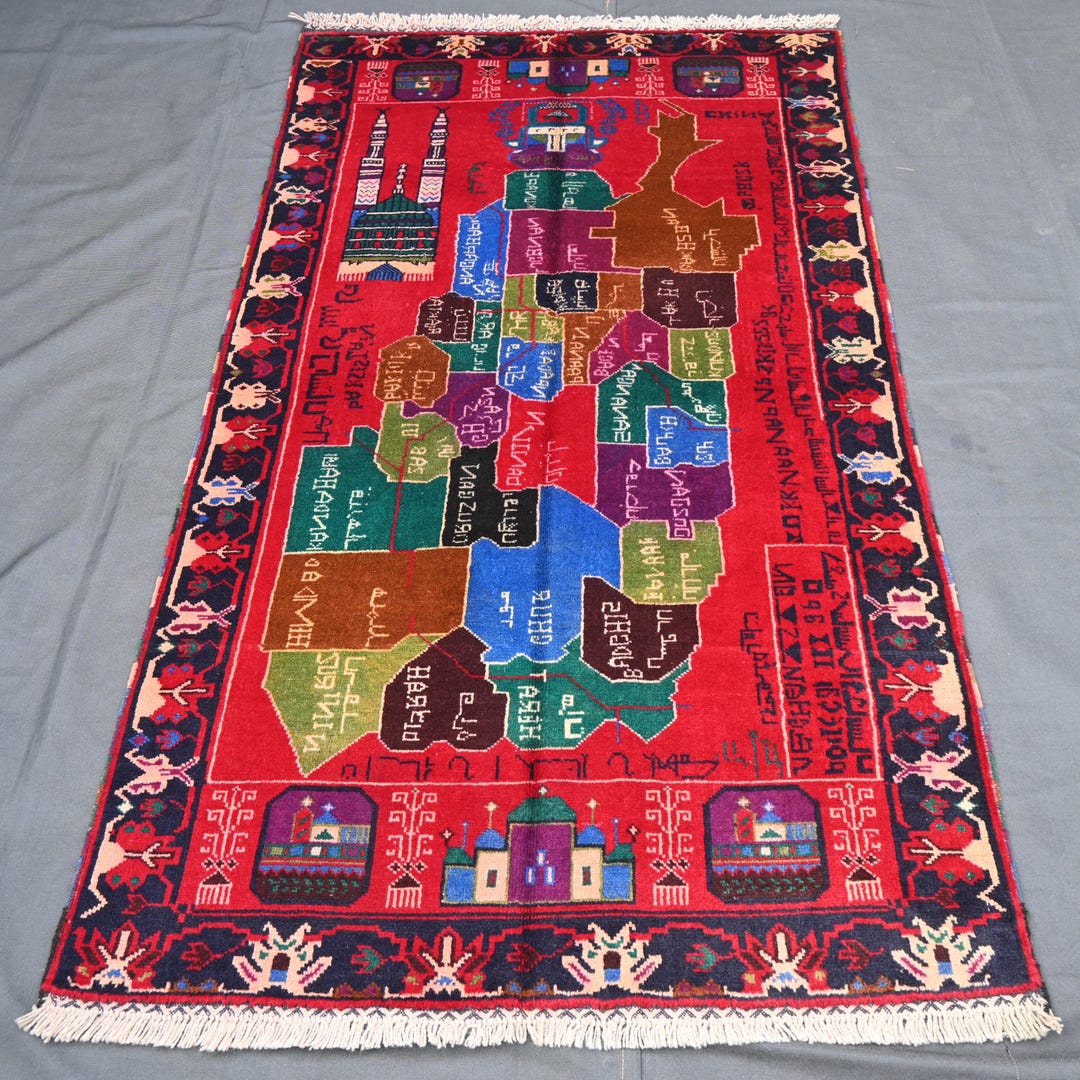 3'7 X 6'7 Ft Map of Afghanistan Antique Rug , Afghan Tribal Baluchi Rug ...