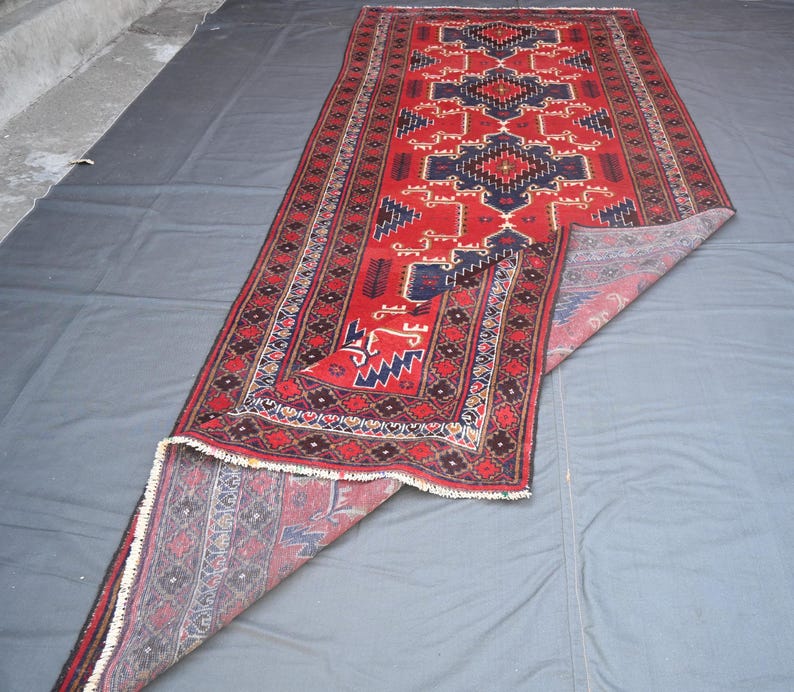 4'5 X 11'7 Ft Adraskani Baluch Vintage Rug , Afghan Soft, Medium Pile ...