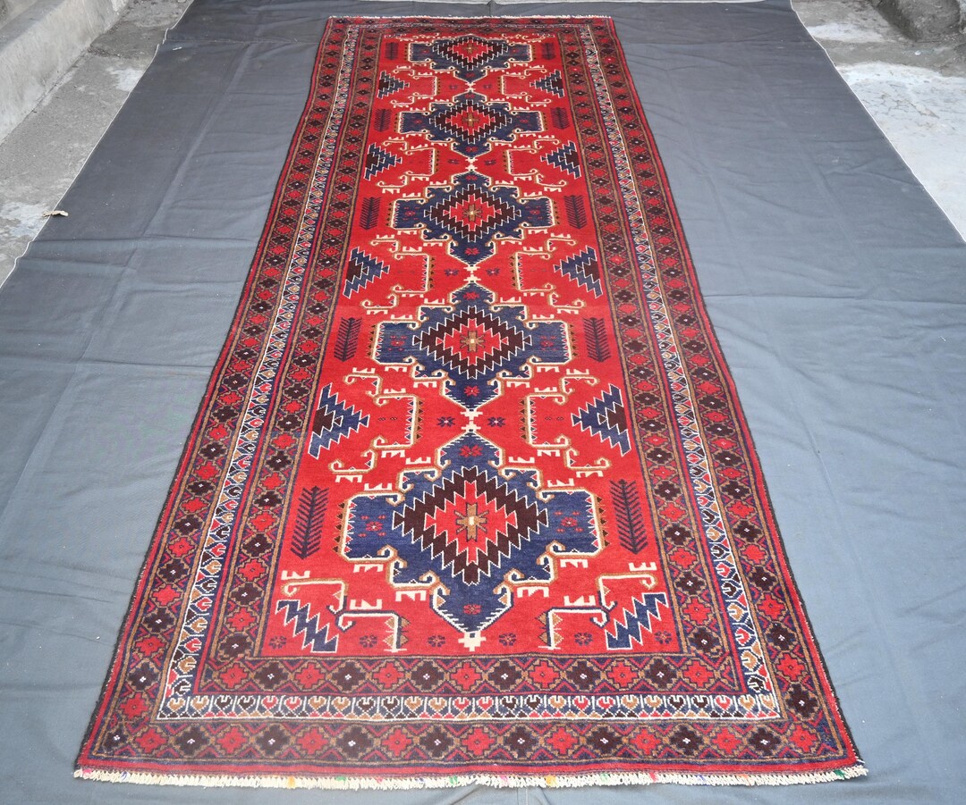 Rug Design Guide 4'5 X 11'7 Ft Adraskani Baluch Vintage Rug , Afghan Soft, Medium Pile ...