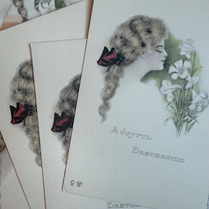 Antique Easter Postcards Set | Edwardian Women, Lilies, Empire Art Co. (1911)