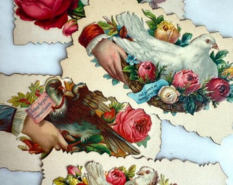 Victorian Calling Cards (4) | Antique Doves Ephemera for Junk Journals | Luxe Heirloom Paper Collection