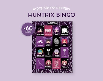 Huntrix Loteria-spelinspirerat Kpop Demon Hunters Bingo utskrivbart digitalt nedladdningsbart Saja Boys Anime-stil PDF PNG-filer