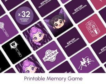 Utskrivbara matchande kort för minnesspel, Kpop Demon Hunters-inspirerad aktivitet, Huntrix Saja Boys Anime-stilspel PDF