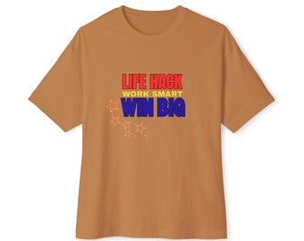 Playful Life Hack Oversized Tee: Relaxed Fit Cotton Graphic T-Shirt