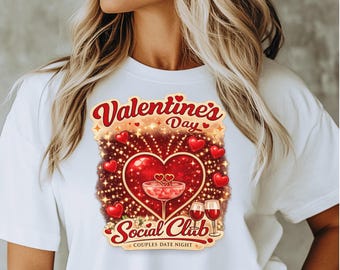 バレンタインデーのカップルのデートの夜、ロマンティックTシャツ、バレンタインデーのシャツ、レディースのバレンタインデーTシャツ、ハッピーバレンタインデーTシャツ、ユニセックスTシャツ