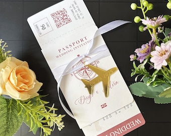 Destination Wedding Invitation Template – Passport & Boarding Pass Style