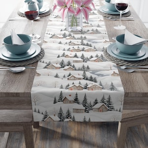 Winter Wonderland Table Runner, Cozy Home Decor, Holiday Dining, Rustic Style Tablecloth, Christmas Table Decoration