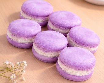 Pastillas de cera aromáticas artesanales con aroma a macaron de lavanda, fragancia para el hogar con aroma a postre francés.