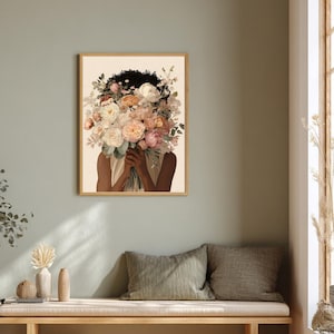 Blomtryck av svart kvinna, illustration med feminin bukett (digital nedladdning) bild 10