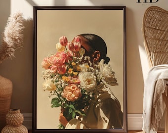 Black Woman Floral Portrait Art Print | Modern Feminine Decor (Digital Download)