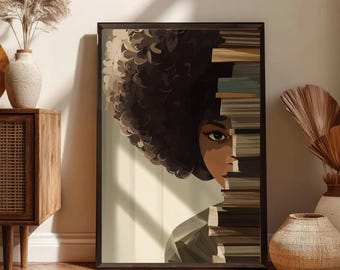 Black Woman Reading Art Print: Cozy Book Lover Illustration (Digital Download)