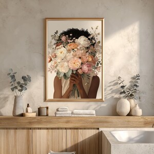 Blomtryck av svart kvinna, illustration med feminin bukett (digital nedladdning) bild 15