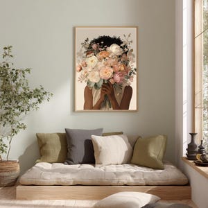 Blomtryck av svart kvinna, illustration med feminin bukett (digital nedladdning) bild 14
