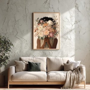 Blomtryck av svart kvinna, illustration med feminin bukett (digital nedladdning) bild 7