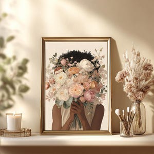 Blomtryck av svart kvinna, illustration med feminin bukett (digital nedladdning) bild 13