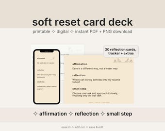 Soft Reset Affirmation and Reflection Card Deck Printable | Mindful Self Care Cards for Calm Daily Pause | Digital Download PDF