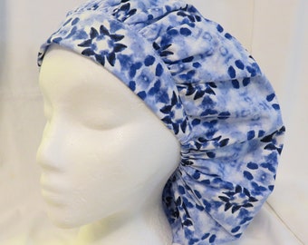 Woman's Bouffant Scrub Hat - Blue Tie Dye - JO121
