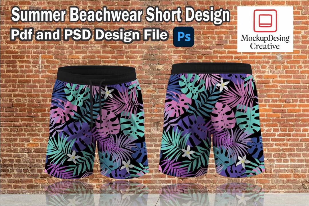Tropical Leaf Swim Trunks Mockup: Hawaiian Shorts PSD Template - Etsy