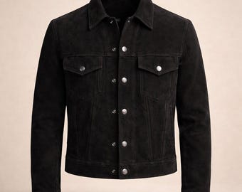Schwarze Wildleder Trucker Jacke Herren Vintage Western Style Button Mantel Geschenk Lässige Slim Fit