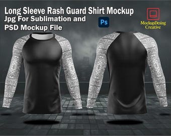 Long Sleeve Rash Guard Mockup PSD | Sportswear Compression Shirt Template