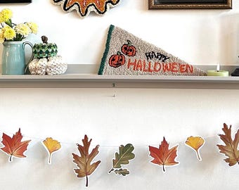Illustrerad höstlövgirlang - Höstsparv - Höstfoderbanderoll - Halloweendekor - Höstskörd - Vintage höstgirlang - Höstlöv
