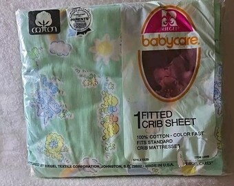 VTG 80s 90s Green Bears Lions Birds Turtles 100% Cotton Fitted Crib Sheet Riegel