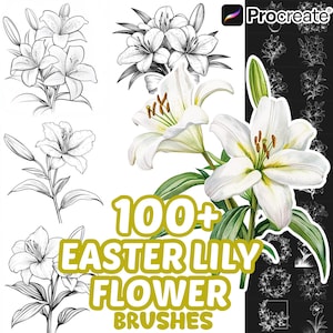 Procreate Flower Brushes, 100+ Easter Lily Flower Procreate Brushes, Floral Procreate, Nature Procreate, Plants, Flower Procreate, Botanical