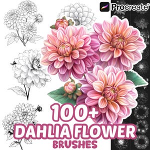 Procreate Flower Brushes, 100+ Dahlia Flower Procreate Brushes, Floral Procreate, Nature Procreate, Plants, Flower Procreate, Botanical