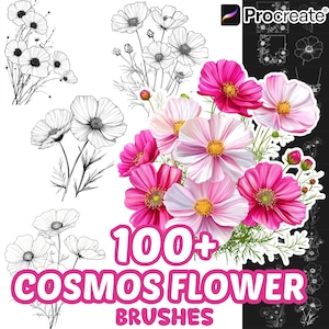 Procreate Flower Brushes, 100+ Cosmos Flower Procreate Brushes, Floral Procreate, Nature Procreate, Plants, Flower Procreate, Botanical