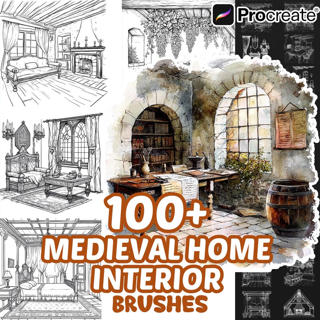Procreate Medieval Houses Interior Brushes, 100+ Medieval Home Interior ...