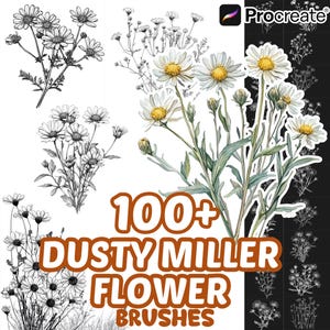 Procreate Flower Brushes, 100+ Dusty Miller Flower Procreate Brushes, Floral Procreate, Nature Procreate, Plants, Flower Procreate,Botanical