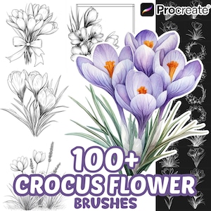 Procreate Flower Brushes, 100+ Crocus Flower Procreate Brushes, Floral Procreate, Nature Procreate, Plants, Flower Procreate, Botanical