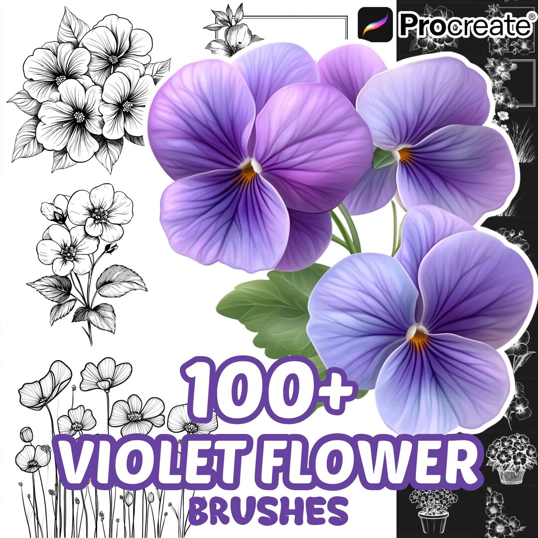 Procreate Flower Brushes, 100+ Violet Flower Procreate Stamps, Floral ...