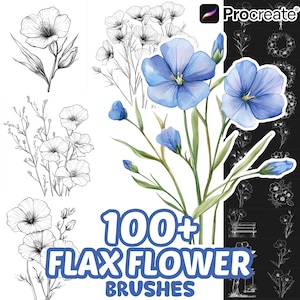 Procreate Flower Brushes, 100+ Flax Flower Procreate Brushes, Floral Procreate, Nature Procreate, Plants, Flower Procreate, Flax Botanical