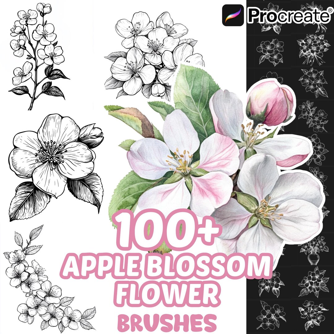 Procreate Flower Brushes, 100+ Apple Blossom Flower Procreate Brushes ...