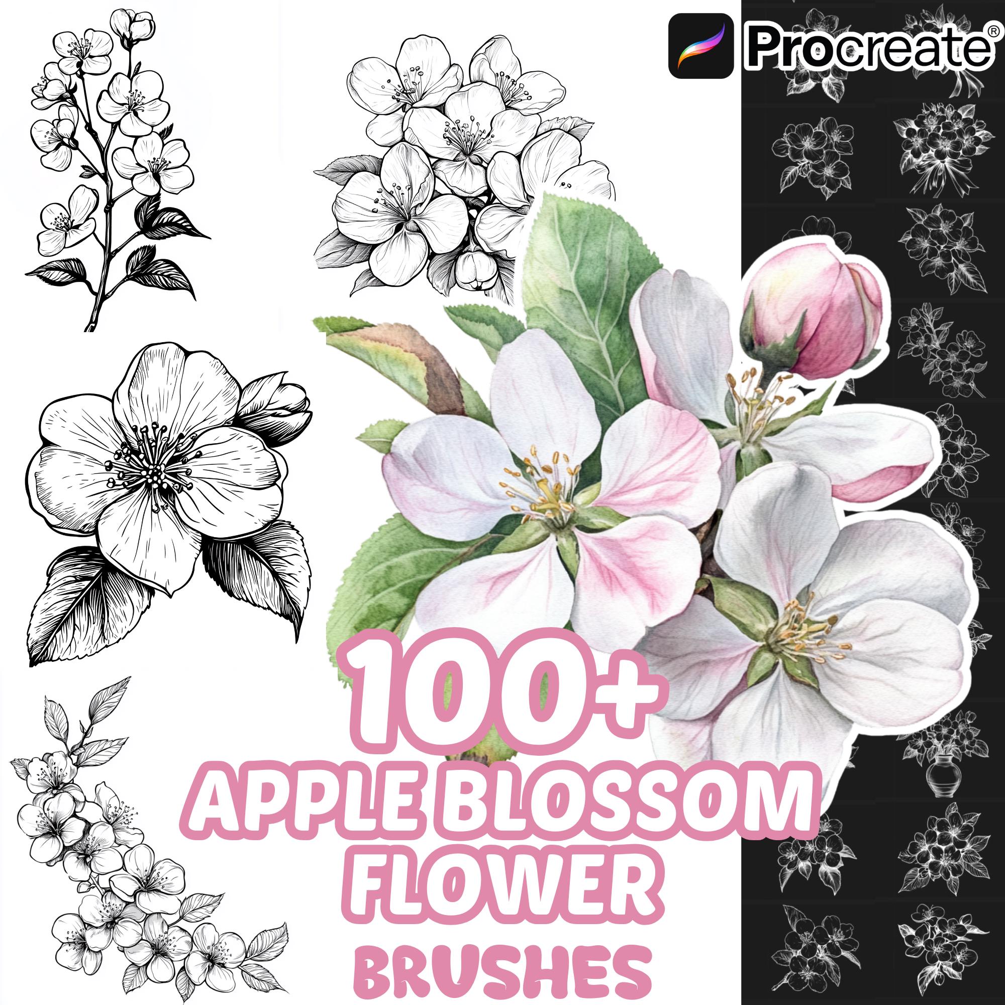 Pinceles de flores para Procreate – Más de 100 sellos florales de flor de manzano y set de pinceles para iPad