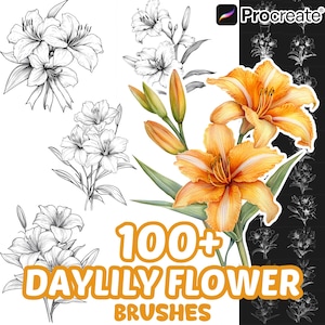 Procreate Flower Brushes, 100+ Daylily Flower Procreate Brushes, Floral Procreate, Nature Procreate, Plants, Flower Procreate, Botanical