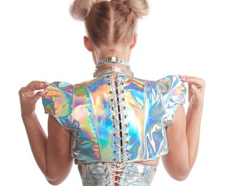 Holographic Lace-Up Back Shrug XS/S -  PVC Shrug from Artifice Clothing