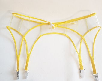 Small Clear + yellow trim PVC Garter Belt from Artifice Clothing (sample, ready to ship)
