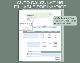 Auto-Calculating Automated Invoice | Fillable PDF for Small Business (No Excel)