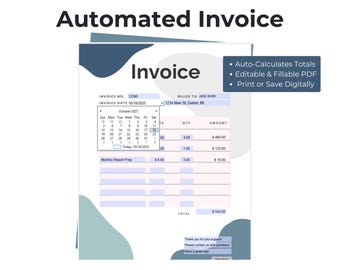 Automated Smart Invoice Template: Auto-Calculating Fillable PDF