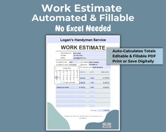 Automated Work Estimate: Auto-Calculating PDF (Digital Download)