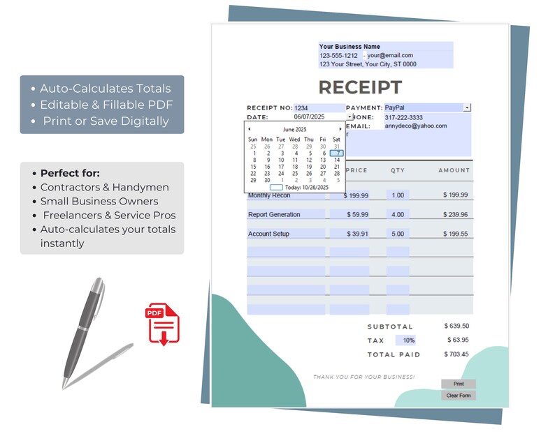 Automated Receipt Automated Fillable Receipt Template (PDF) - Etsy