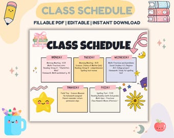 Editable Class Schedule | Fillable PDF Weekly Planner for Teachers, Students, Homeschool | Eduation