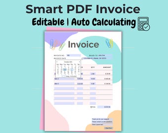 Automated Pastel Invoice | Auto-Calculating Fillable PDF | Instant Download