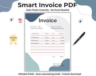 Automated Smart Invoice Template: Auto-calculating Fillable PDF - Etsy