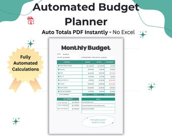 Auto Monthly Budget Planner | Smart Editable PDF (Instant Download)