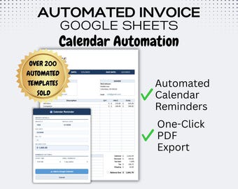 Automated Google Invoice Template | PDF Export & Calendar Reminders | Google Sheets | Small Business